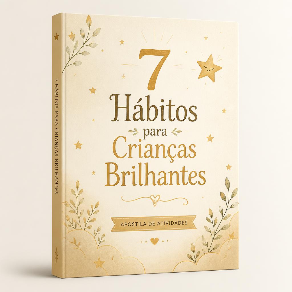 Mockup conceitual da apostila infantil 7 Hábitos para Crianças Brilhantes